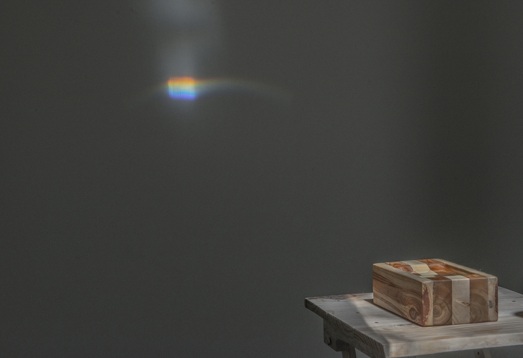 Rainbow maker, light and wood sculpture 2017